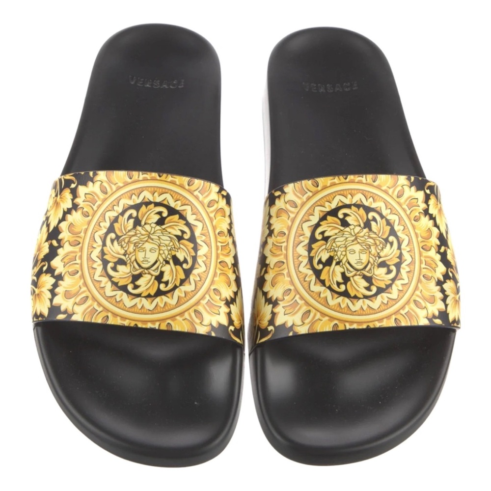 Versace Black and Gold Medusa Slides